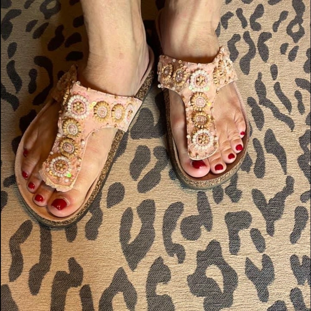 Light pink suede with seed beads